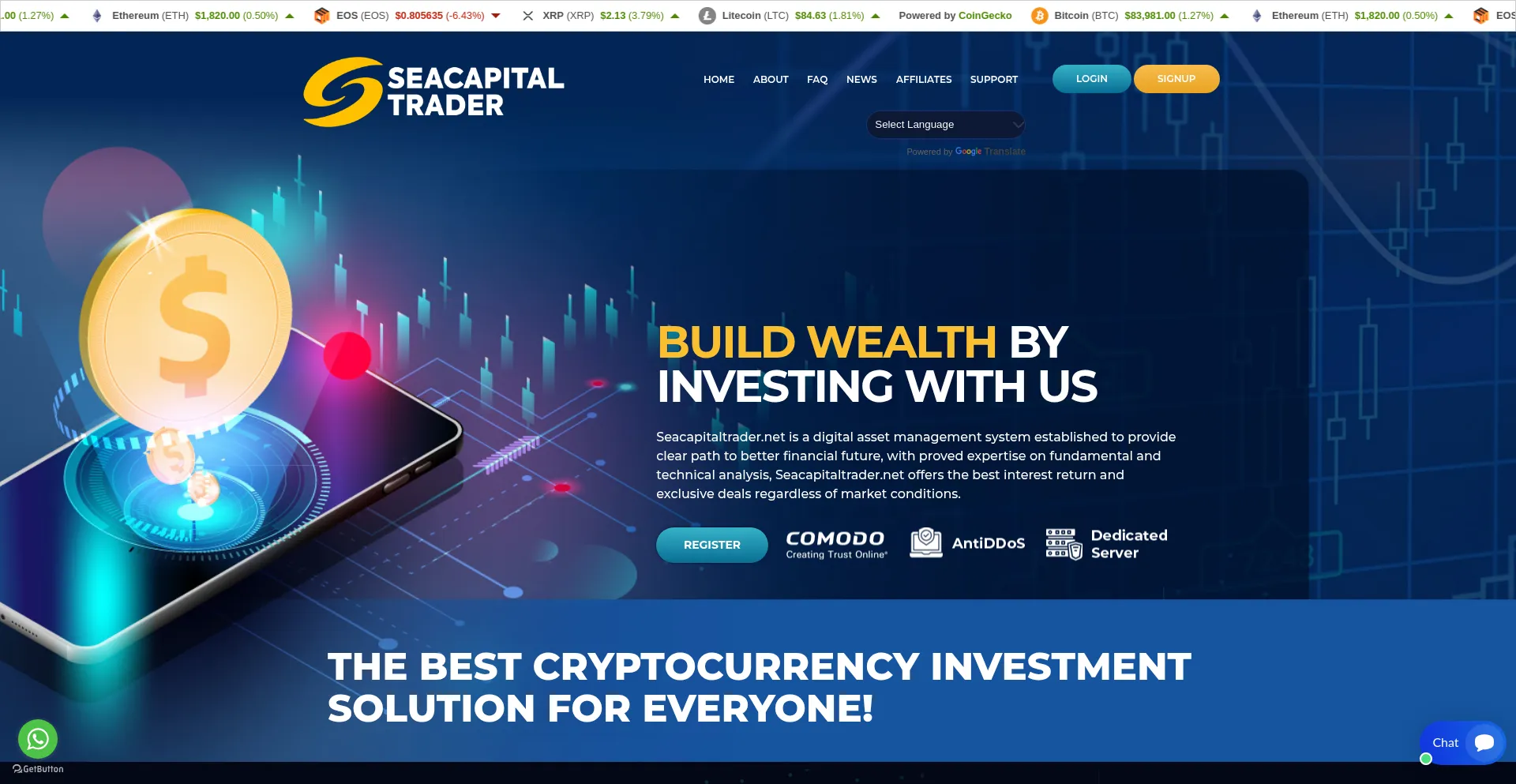 Website screenshot of Seacapitaltrader.net