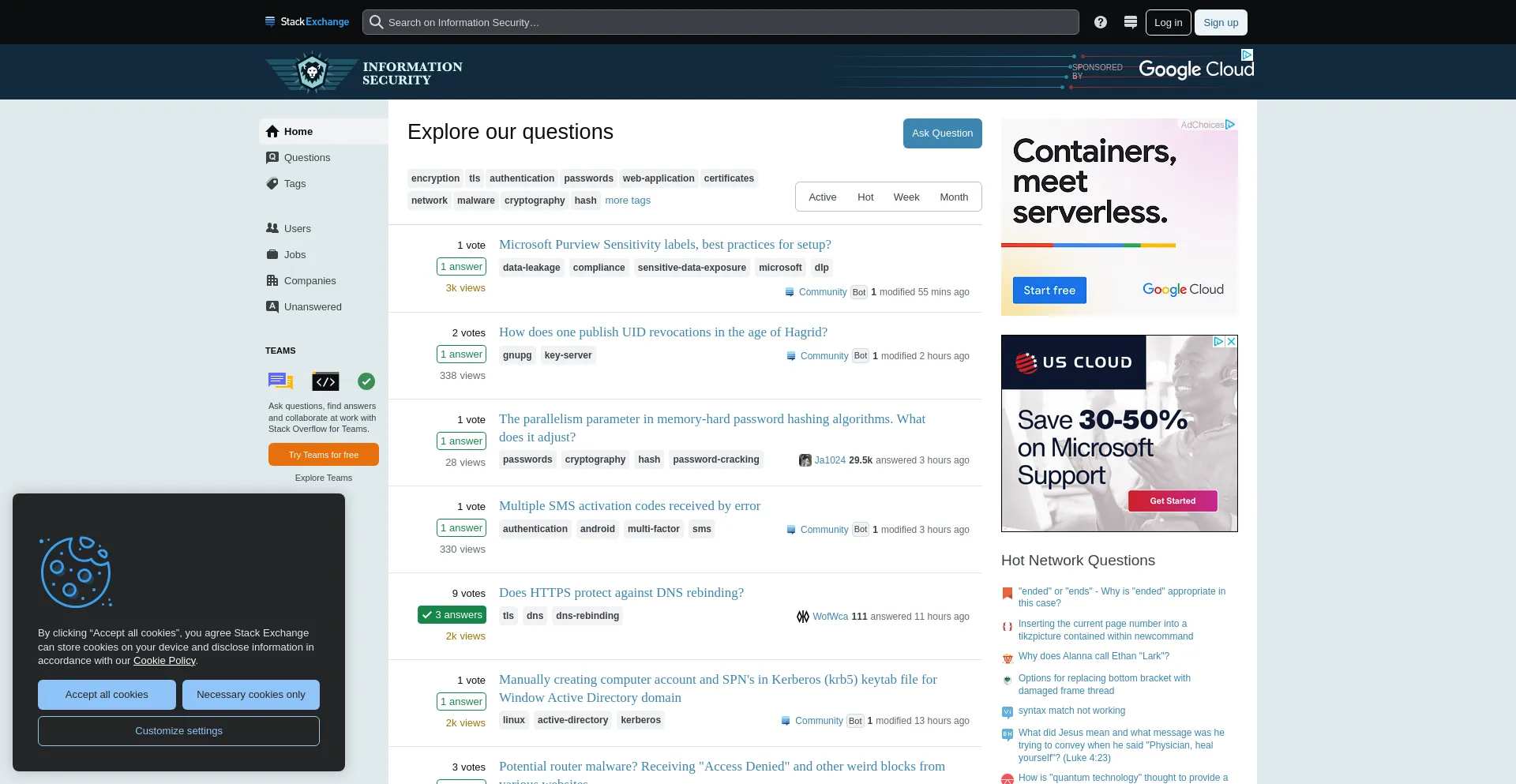 Website screenshot of Security.stackexchange.com