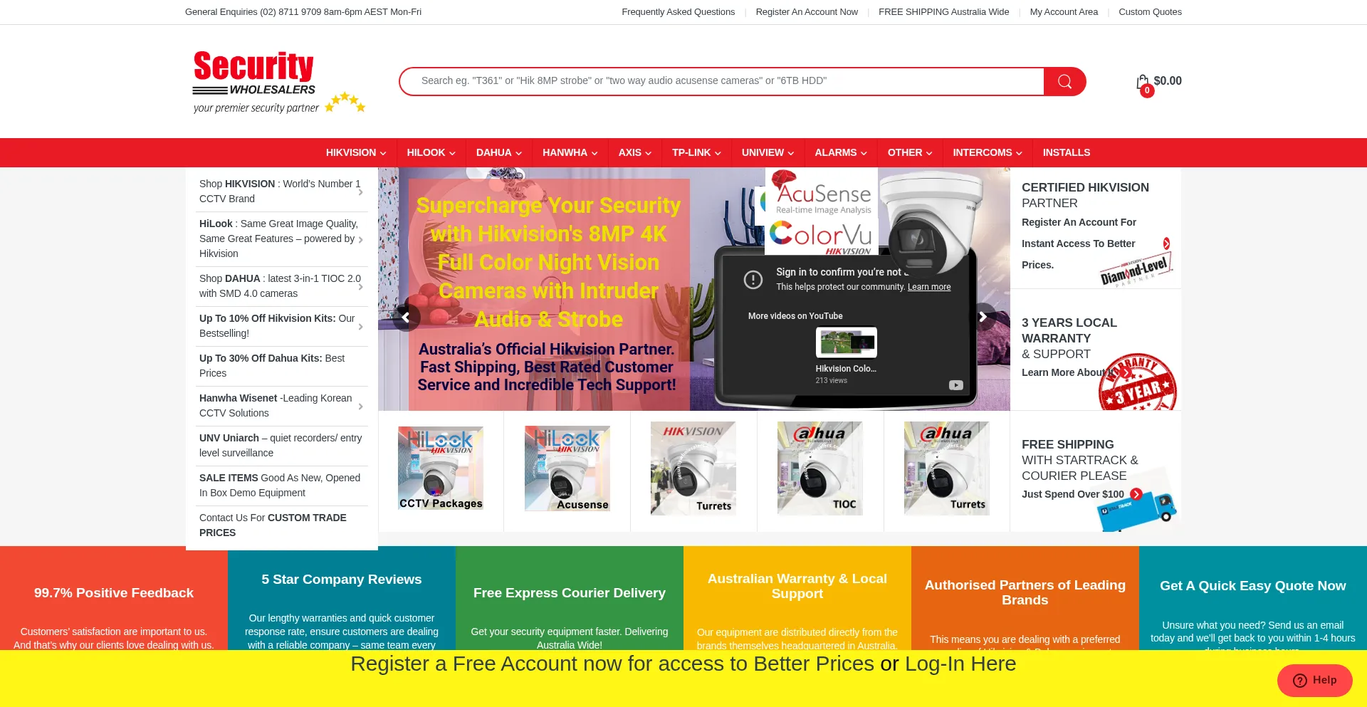 Website screenshot of Securitywholesalers.com.au