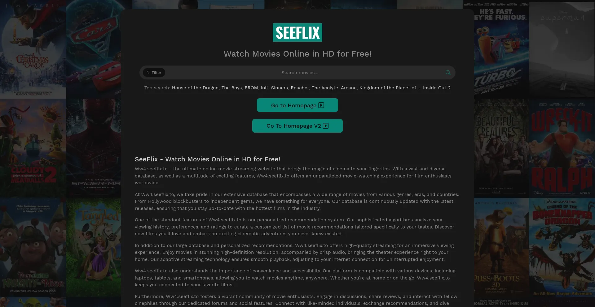 Website screenshot of Seeflix.to