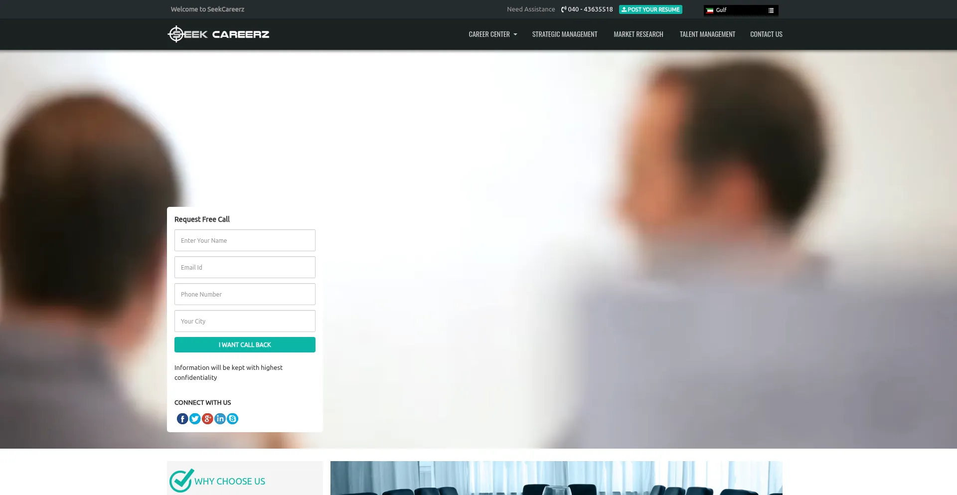 Website screenshot of Seekcareerz.com