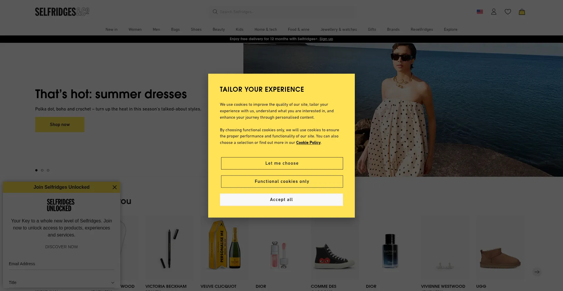 Website screenshot of Selfridges.com