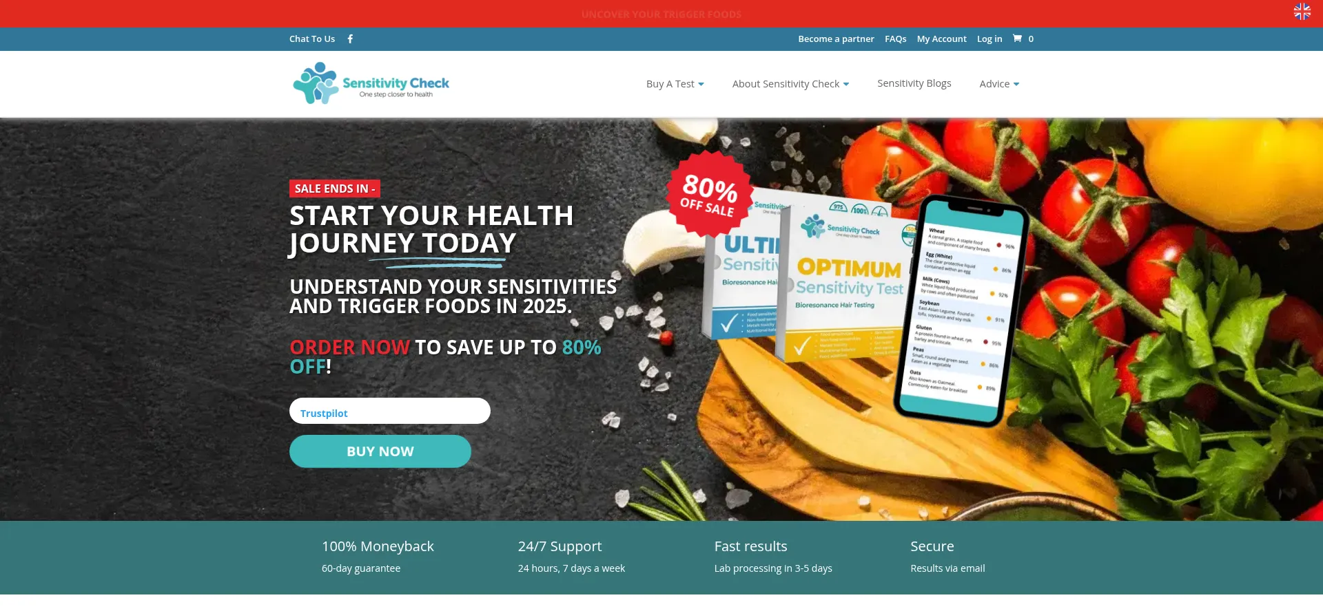 Website screenshot of Sensitivitycheck.com