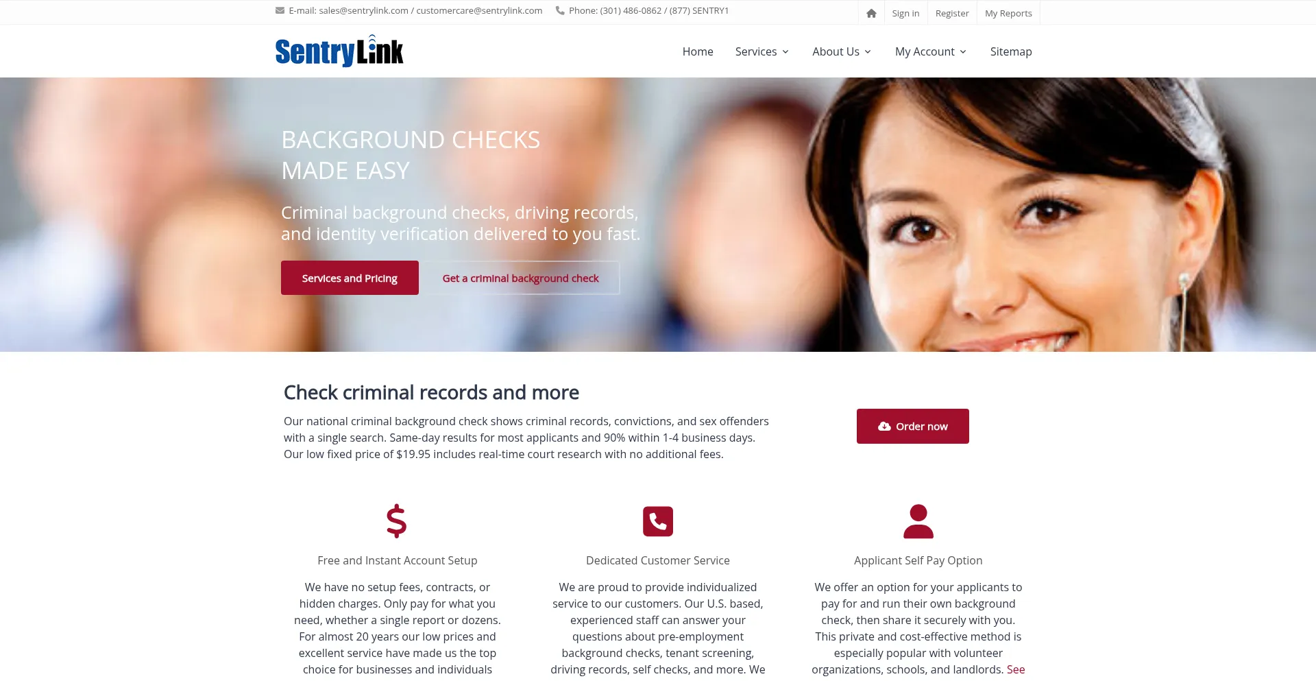 Website screenshot of Sentrylink.com