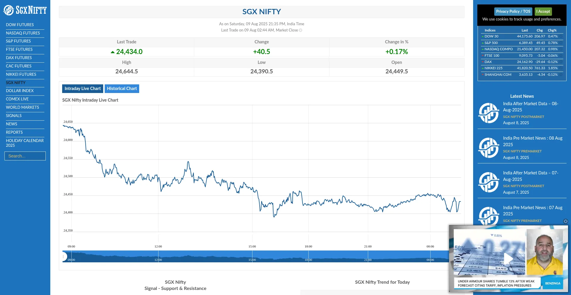 Website screenshot of Sgxnifty.org