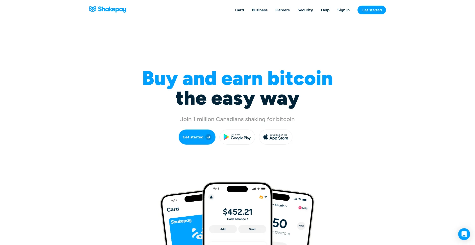 Website screenshot of Shakepay.com