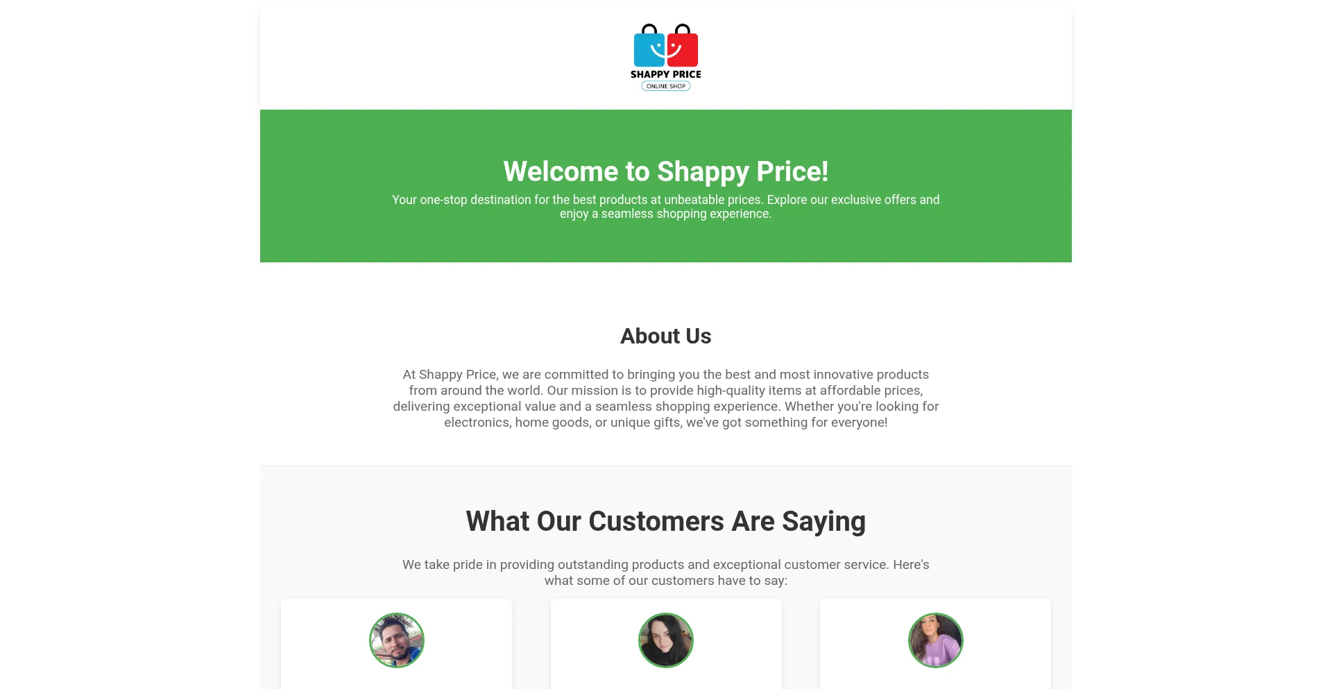 Website screenshot of Shappyprice.com
