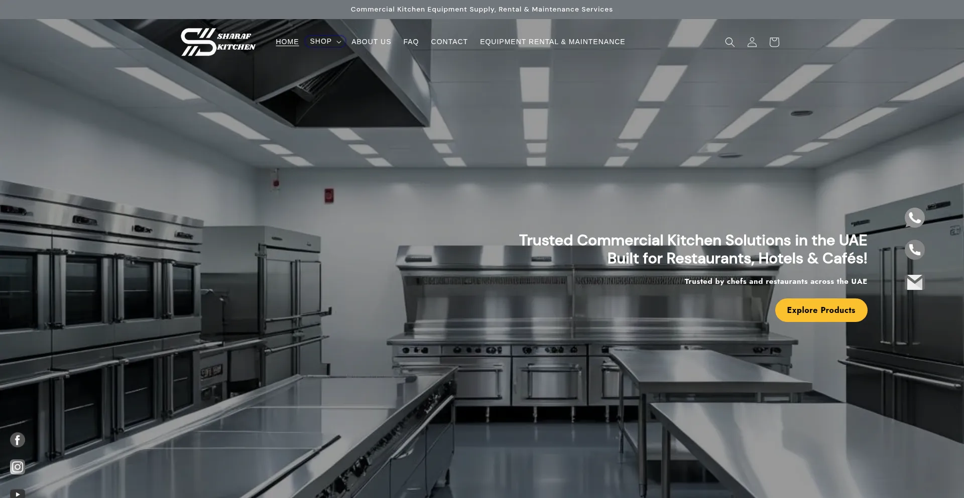 Website screenshot of Sharafkitchenequipment.com