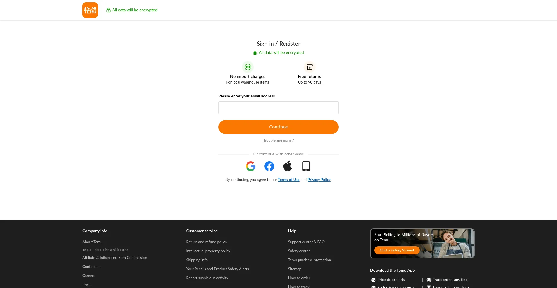 Website screenshot of Share.temu.com