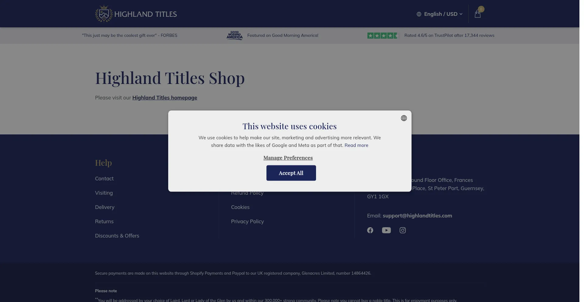 Shop.highlandtitles.com é Seguro e Confiável?