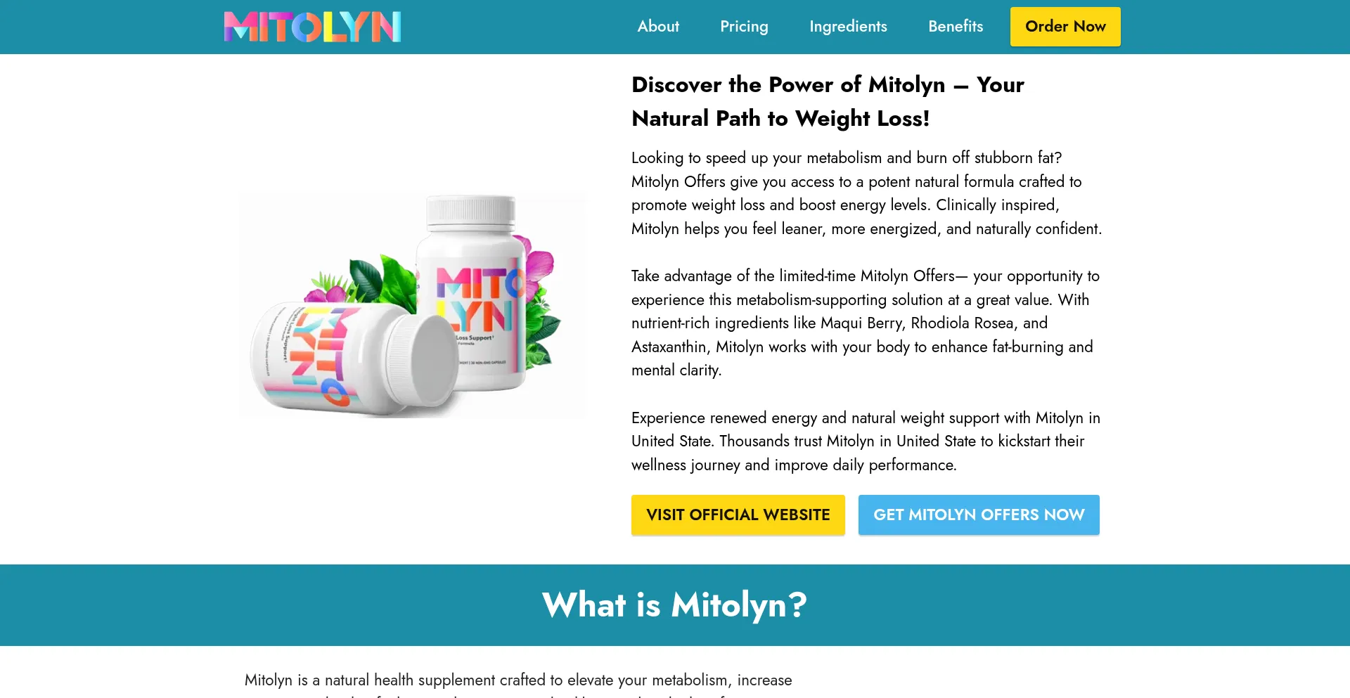 Website screenshot of Shop-mitolyn.us