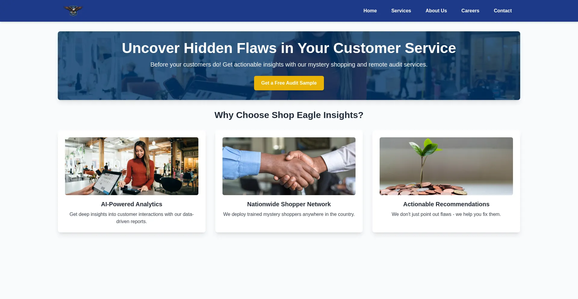 Website screenshot of Shopeagleinsights.com