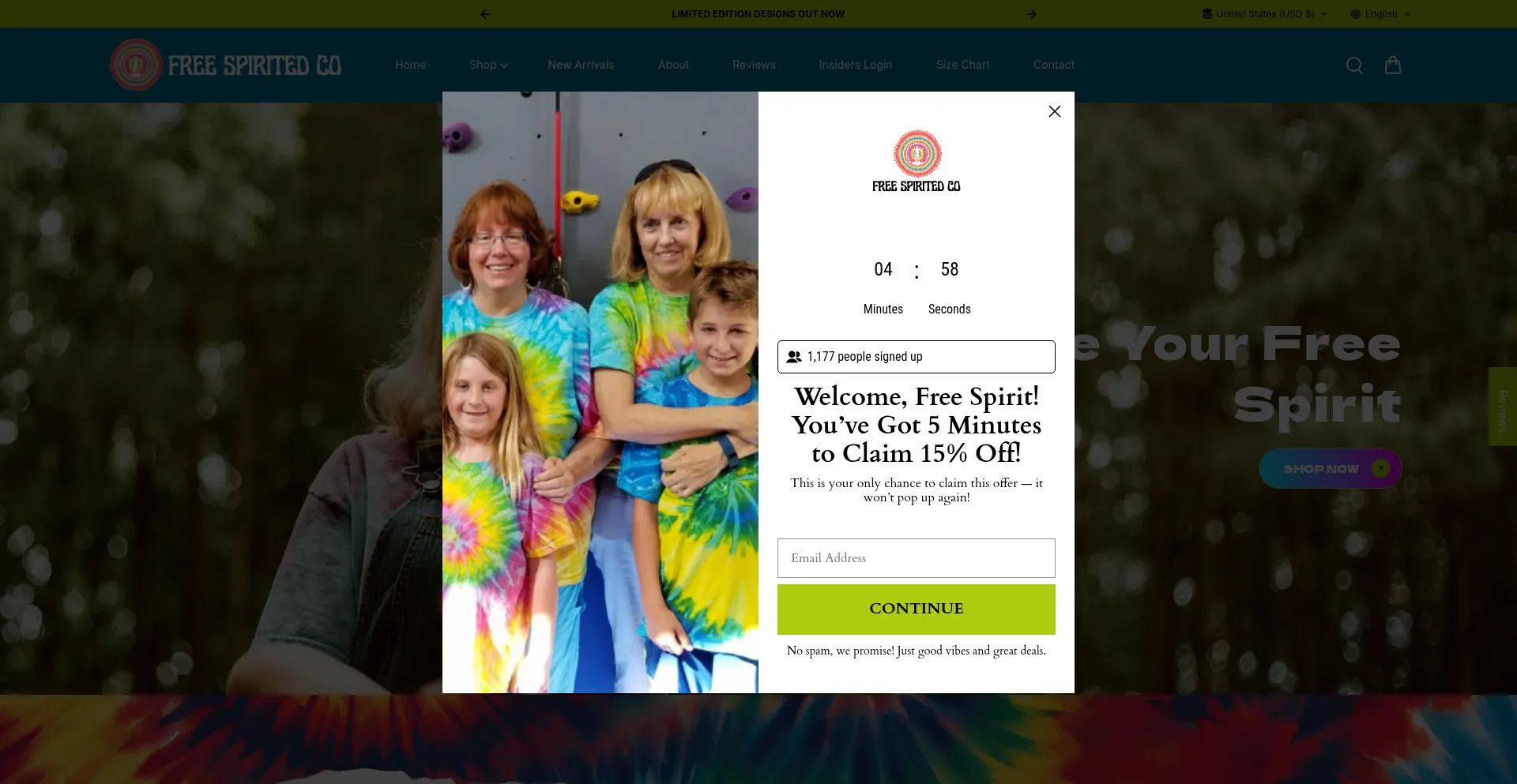 Website screenshot of Shopfreespirited.com