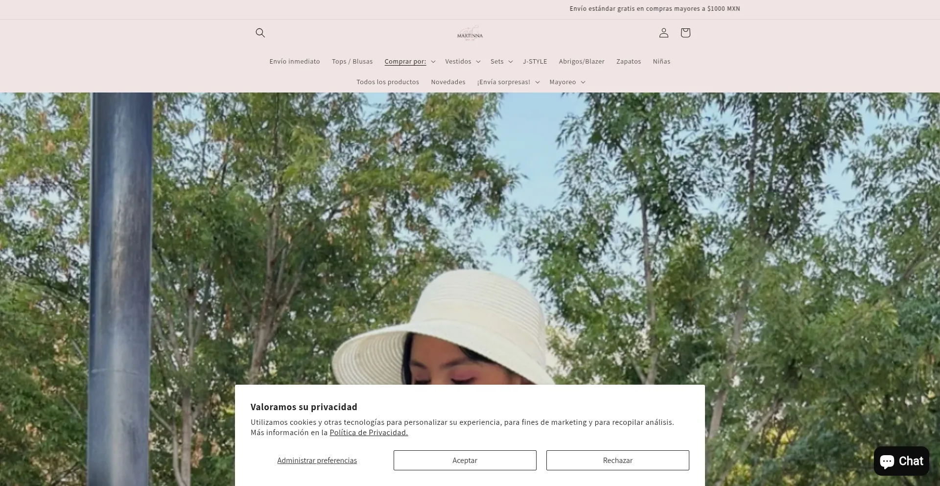 Website screenshot of Shopmartinna.com