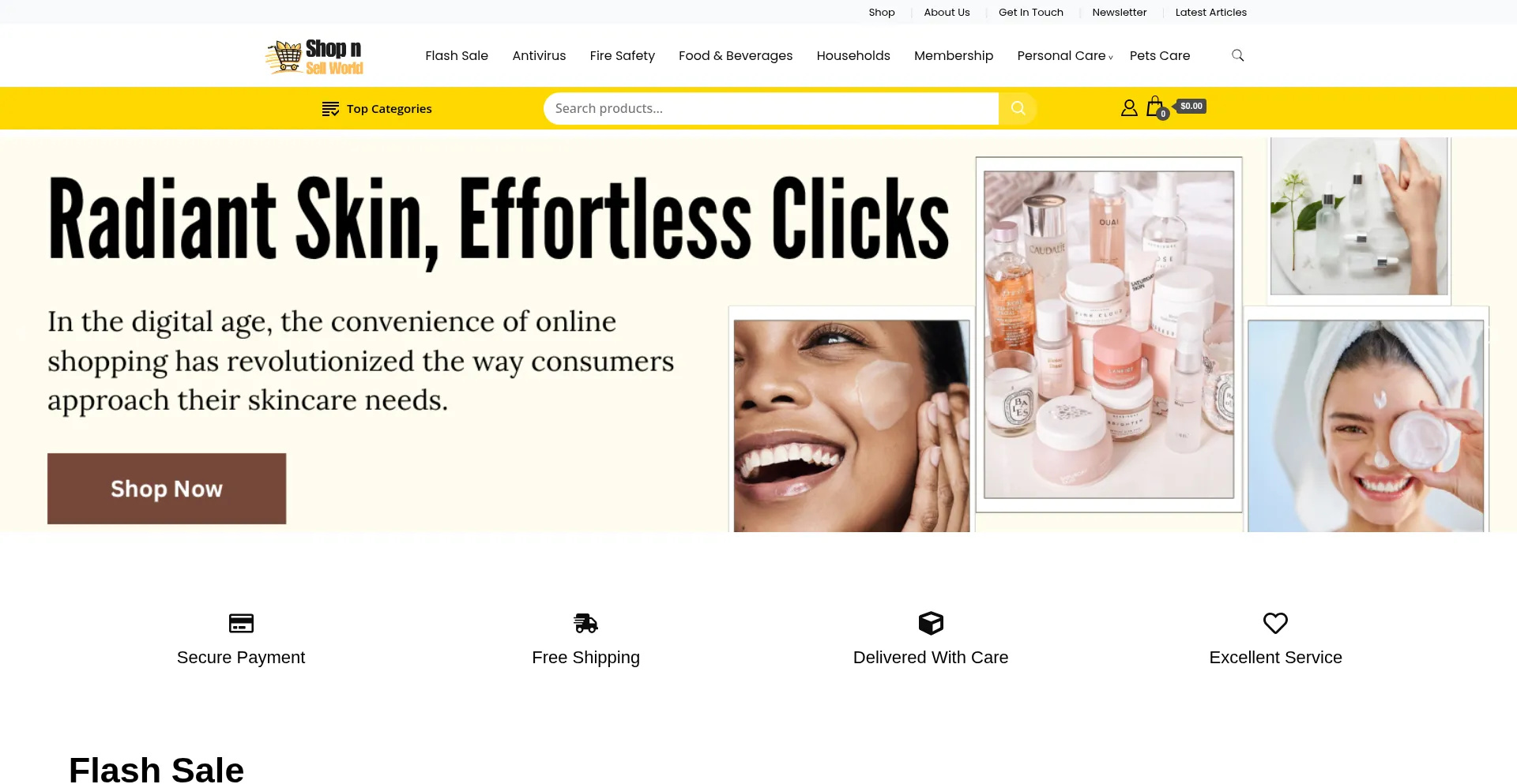 Website screenshot of Shopnsellworld.org