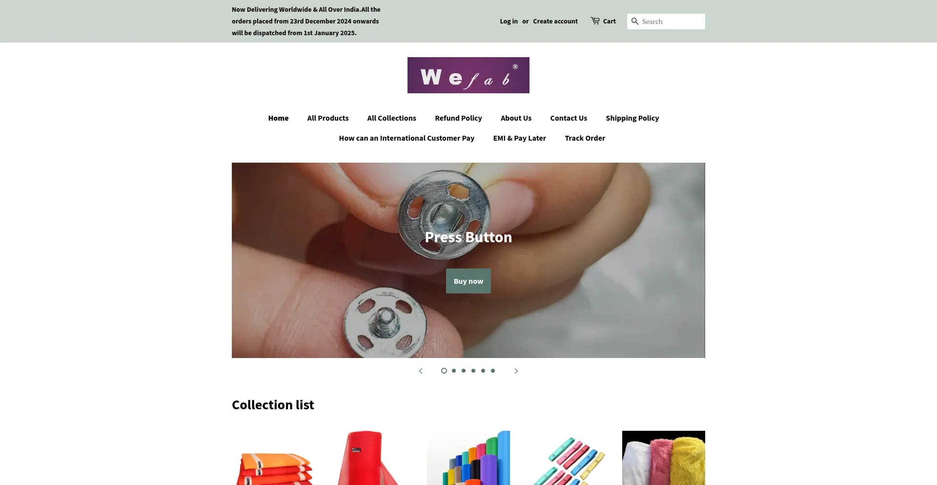 Website screenshot of Shopwefab.com