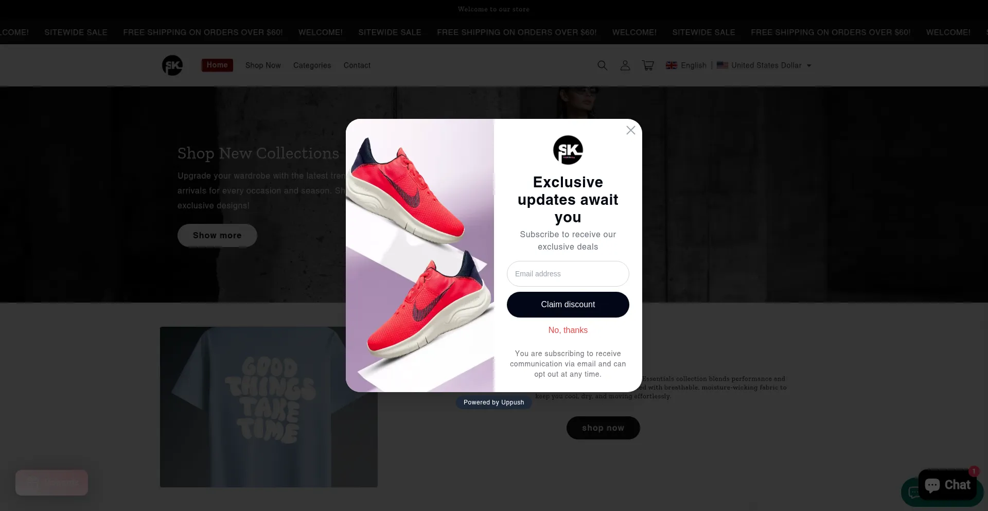 Website screenshot of Shopwithking.store
