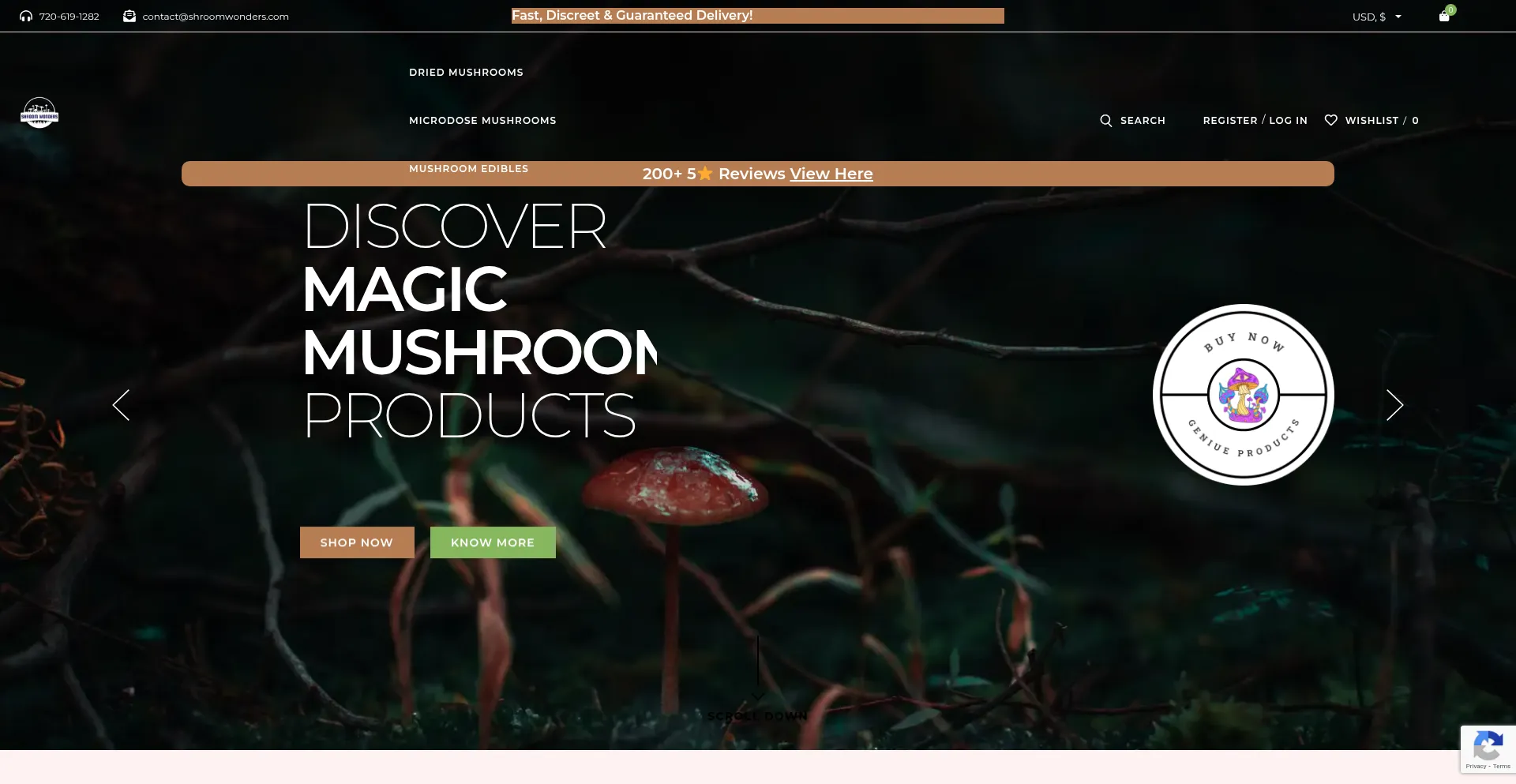Website screenshot of Shroomwonders.com