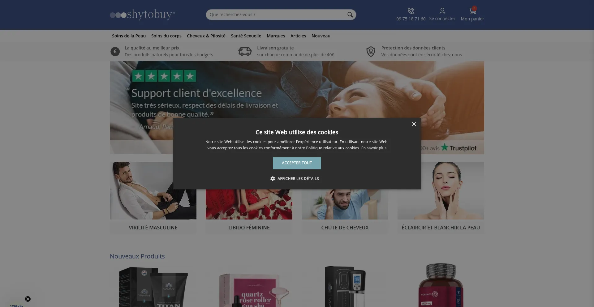 Website screenshot of Shytobuy.fr
