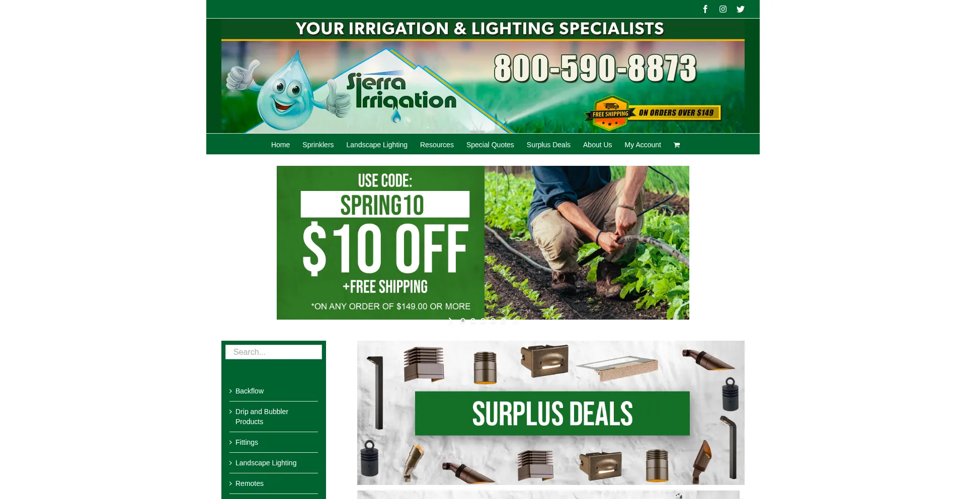 Website screenshot of Sierrairrigation.com