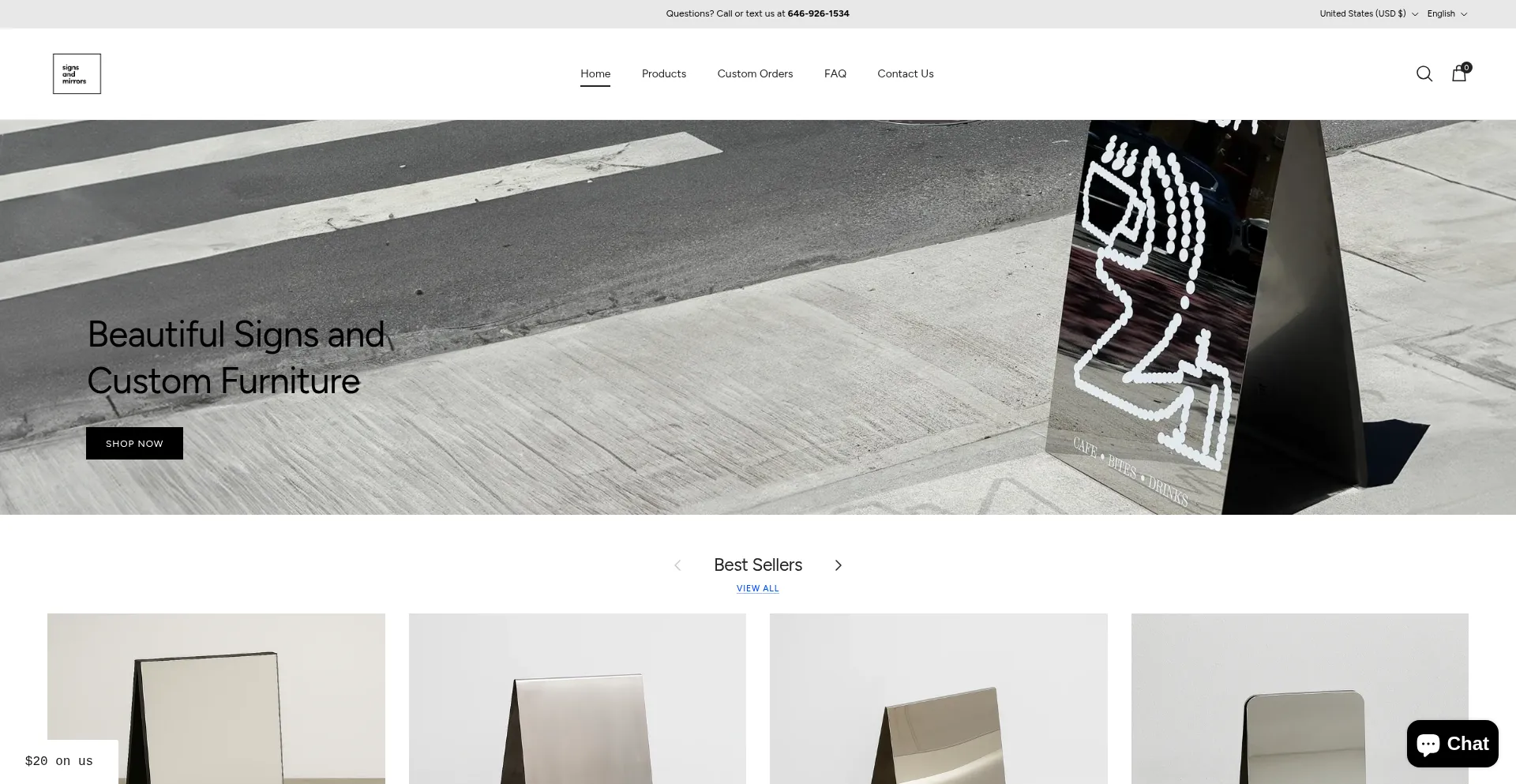 Website screenshot of Signsandmirrors.com