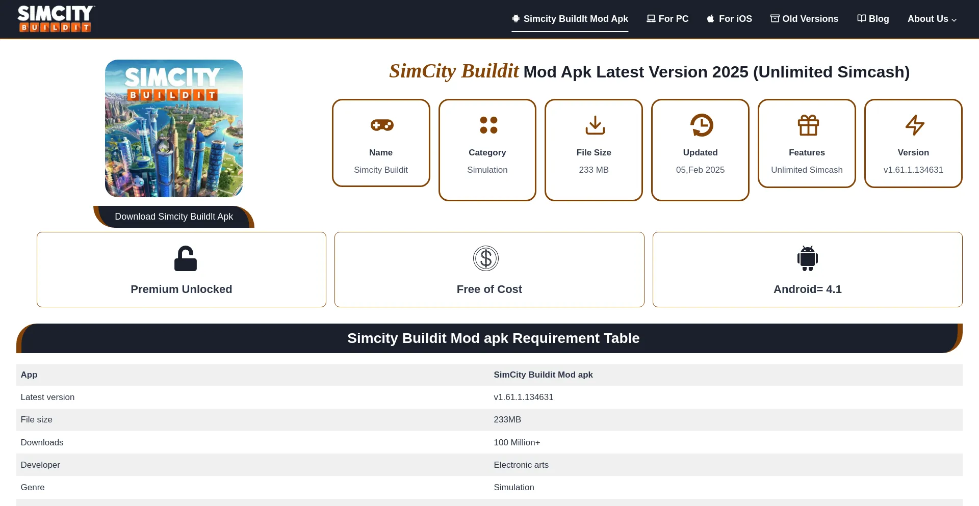 Website screenshot of Simcitybuilditapp.com