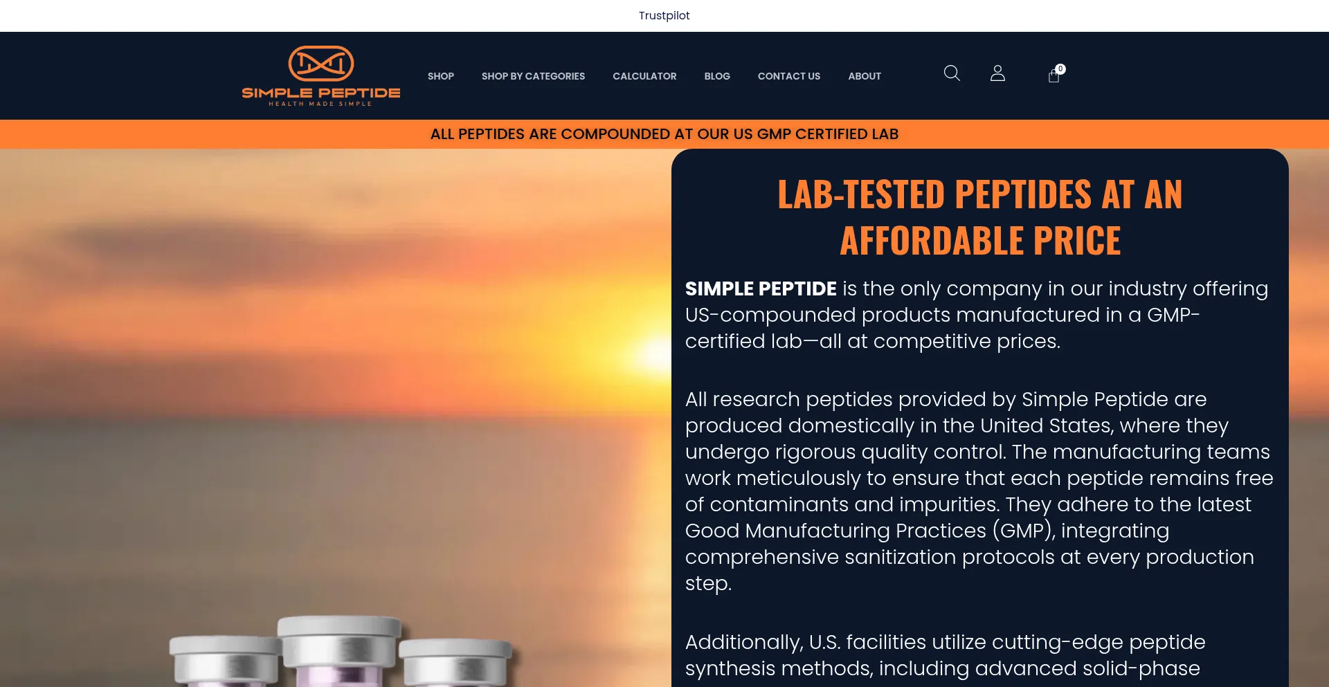 Website screenshot of Simplepeptide.com