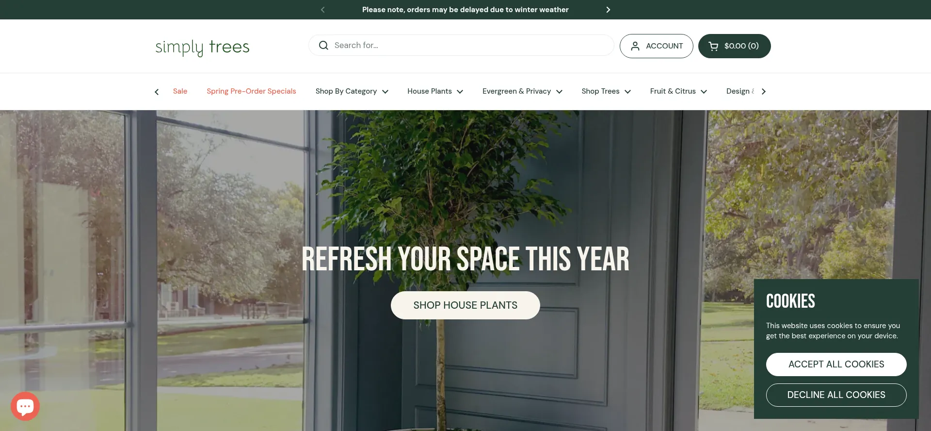 Website screenshot of Simplytrees.com