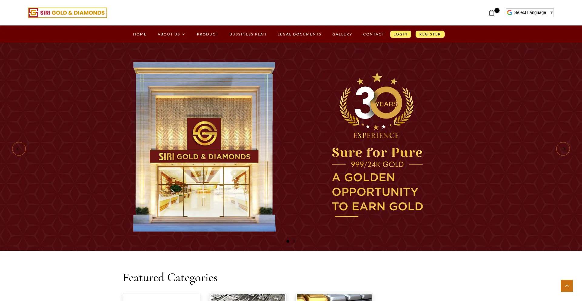 Website screenshot of Sirigold.net
