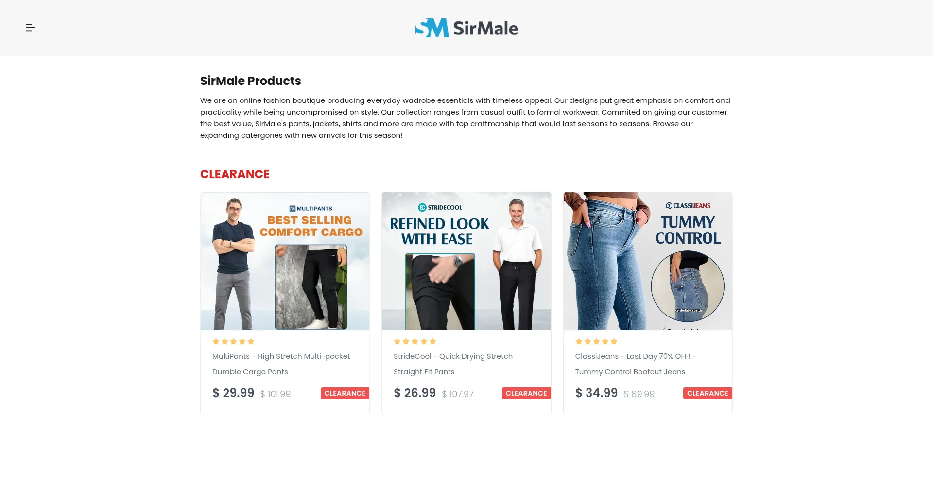 Website screenshot of Sirmale.com