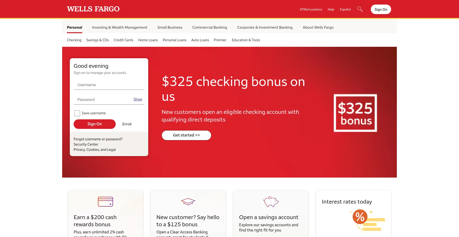 Website screenshot of Sites.wf.com