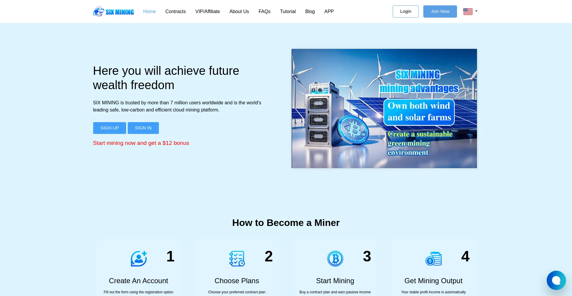 Website screenshot of Sixmining.com