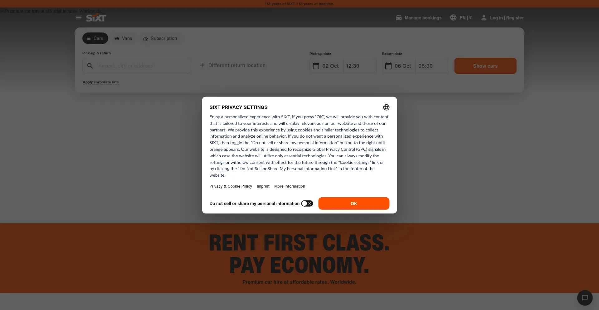 Sixt.co.uk Screenshot