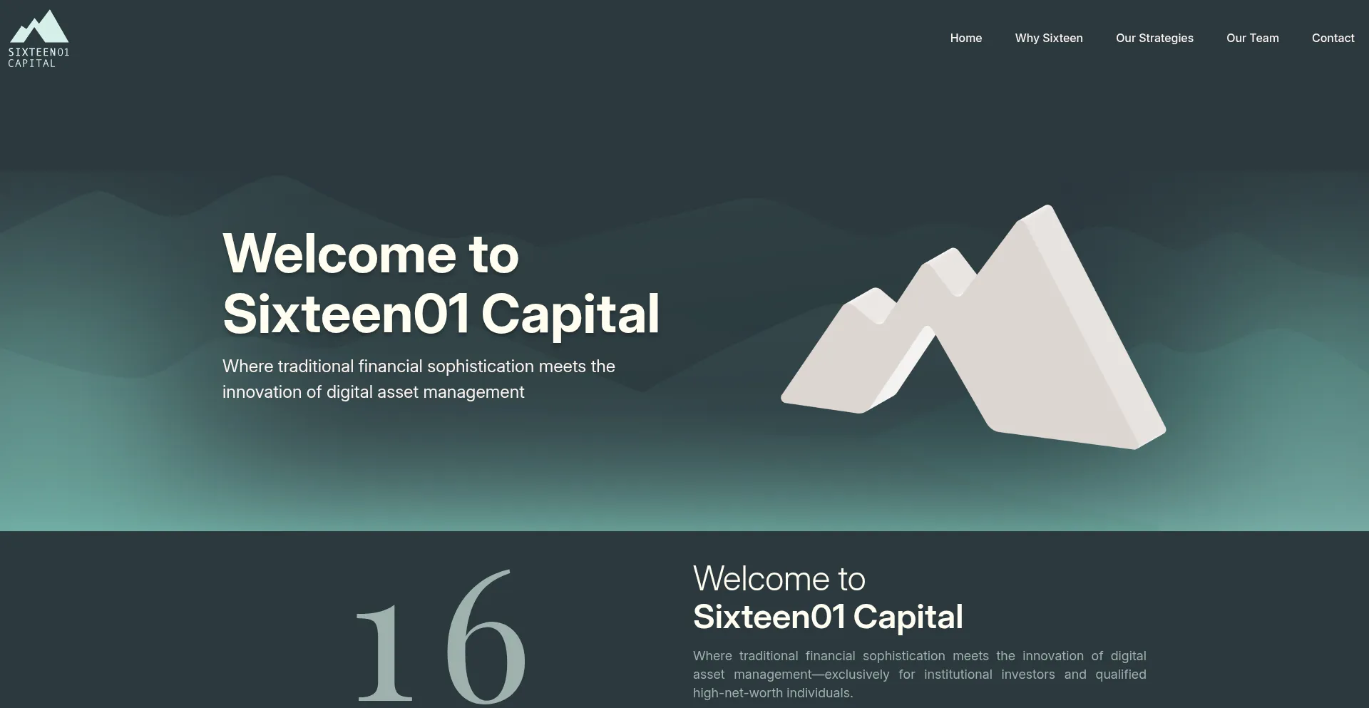 Website screenshot of Sixteen01capital.com