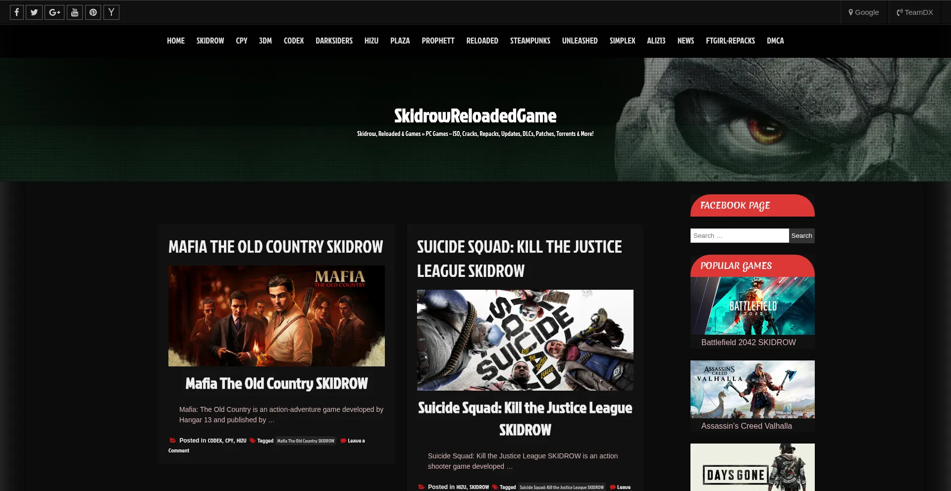 Website screenshot of Skidrowreloadedgame.com