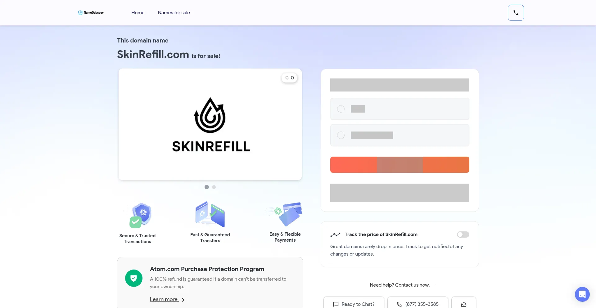 Website screenshot of Skinrefill.com