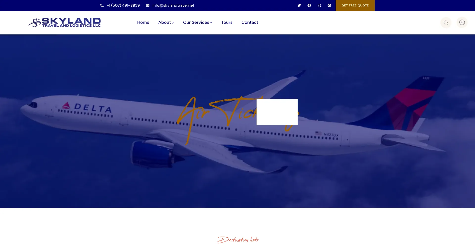 Website screenshot of Skylandtravel.net