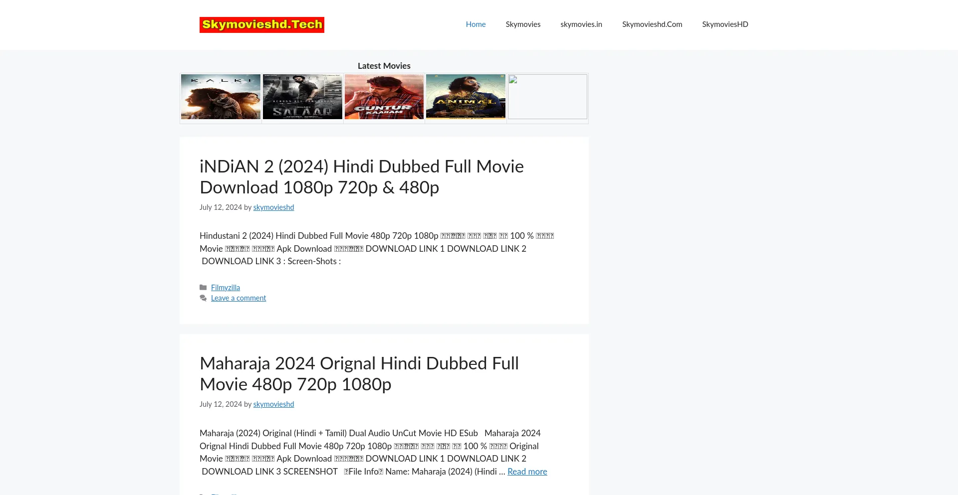 Website screenshot of Skymovieshd.tech