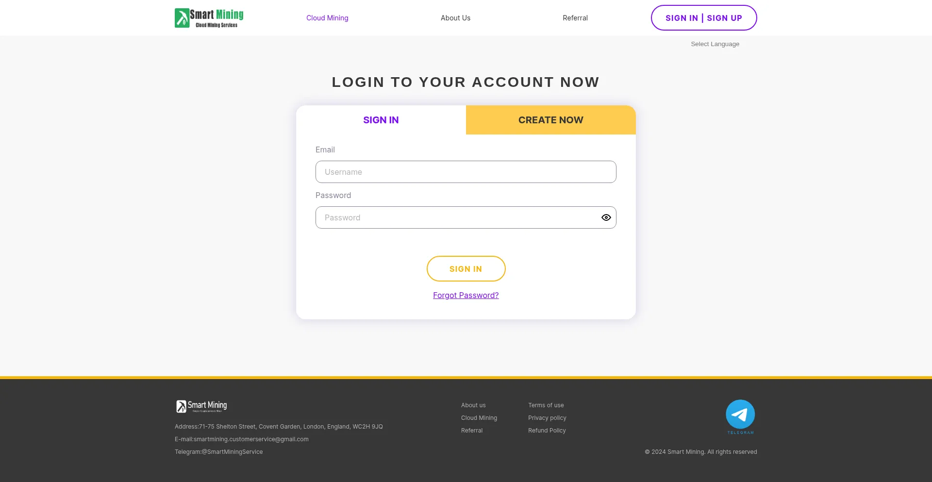 Website screenshot of Smart-mining.vip