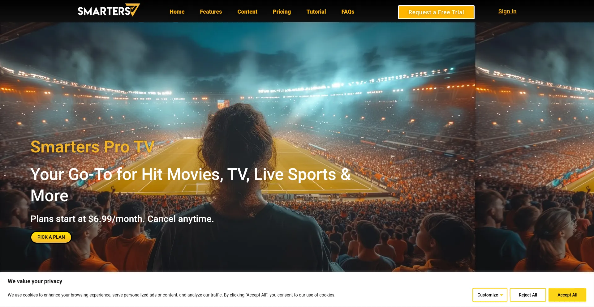 Website screenshot of Smartersprotv.tv