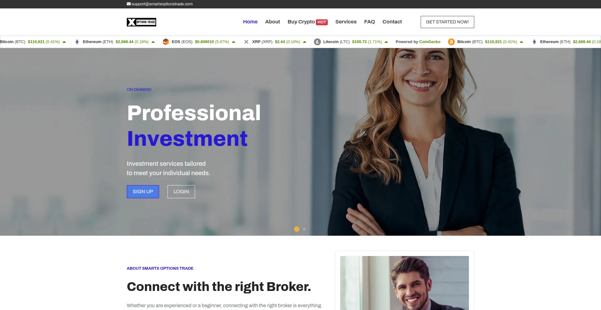 Website screenshot of Smartxoptionstrade.com