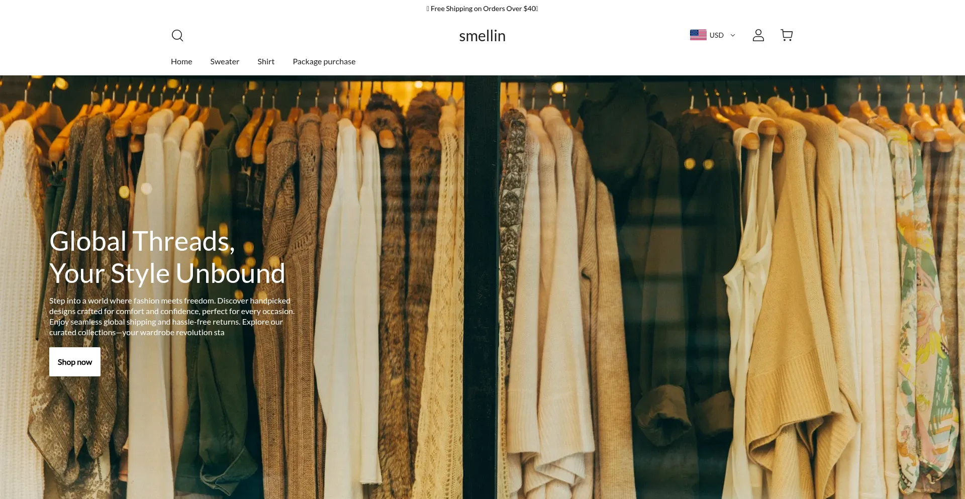 Website screenshot of Smellin.shop