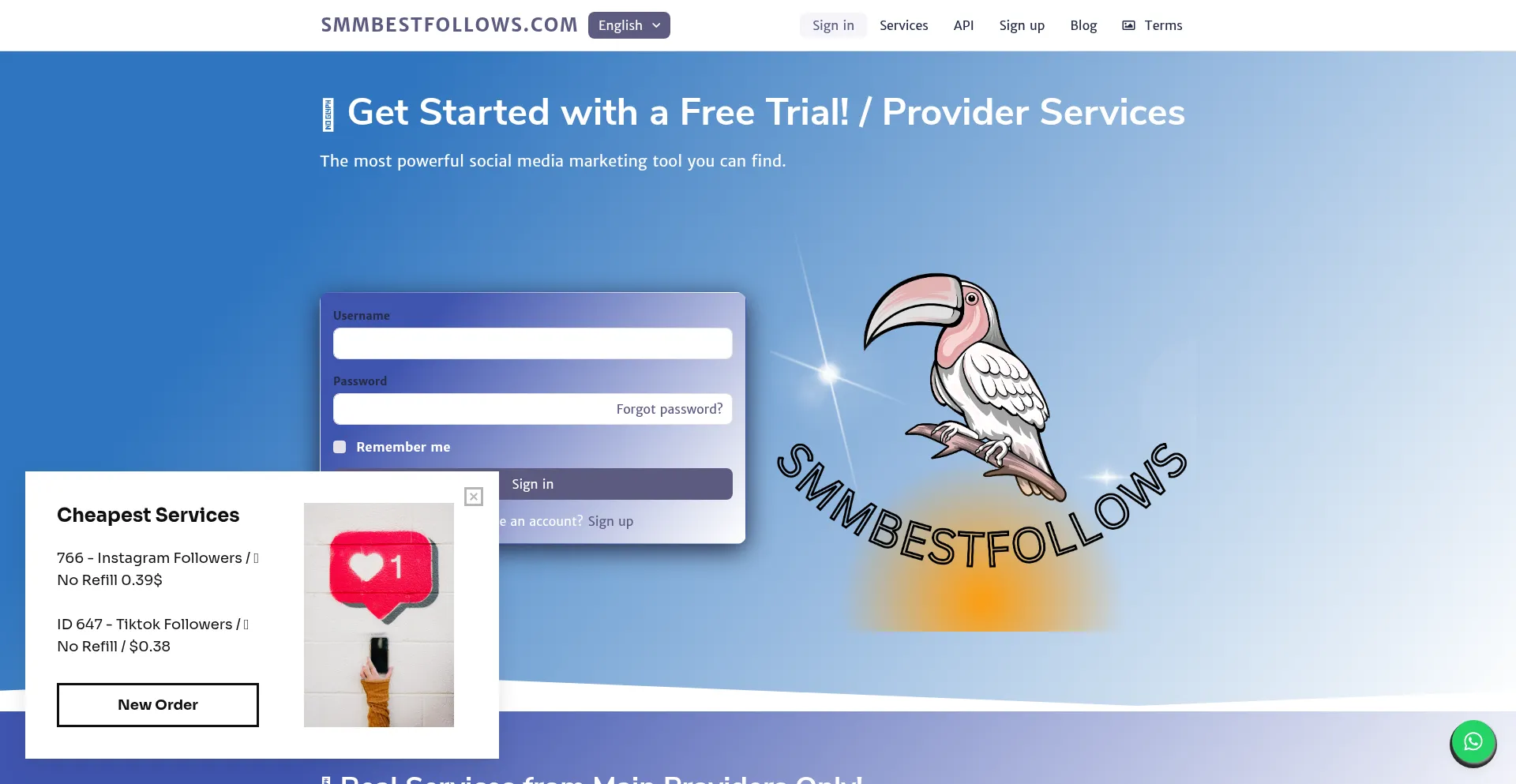 Website screenshot of Smmbestfollows.com