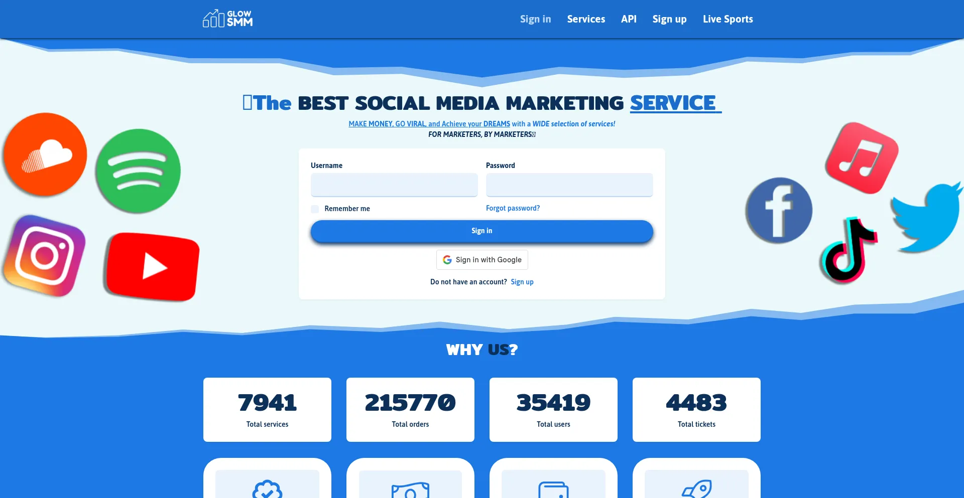 Website screenshot of Smmglow.com