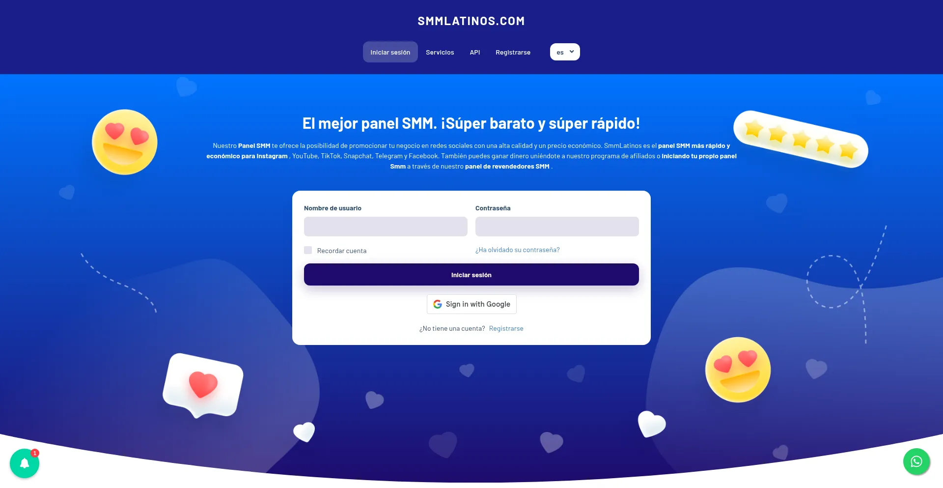 Website screenshot of Smmlatinos.com