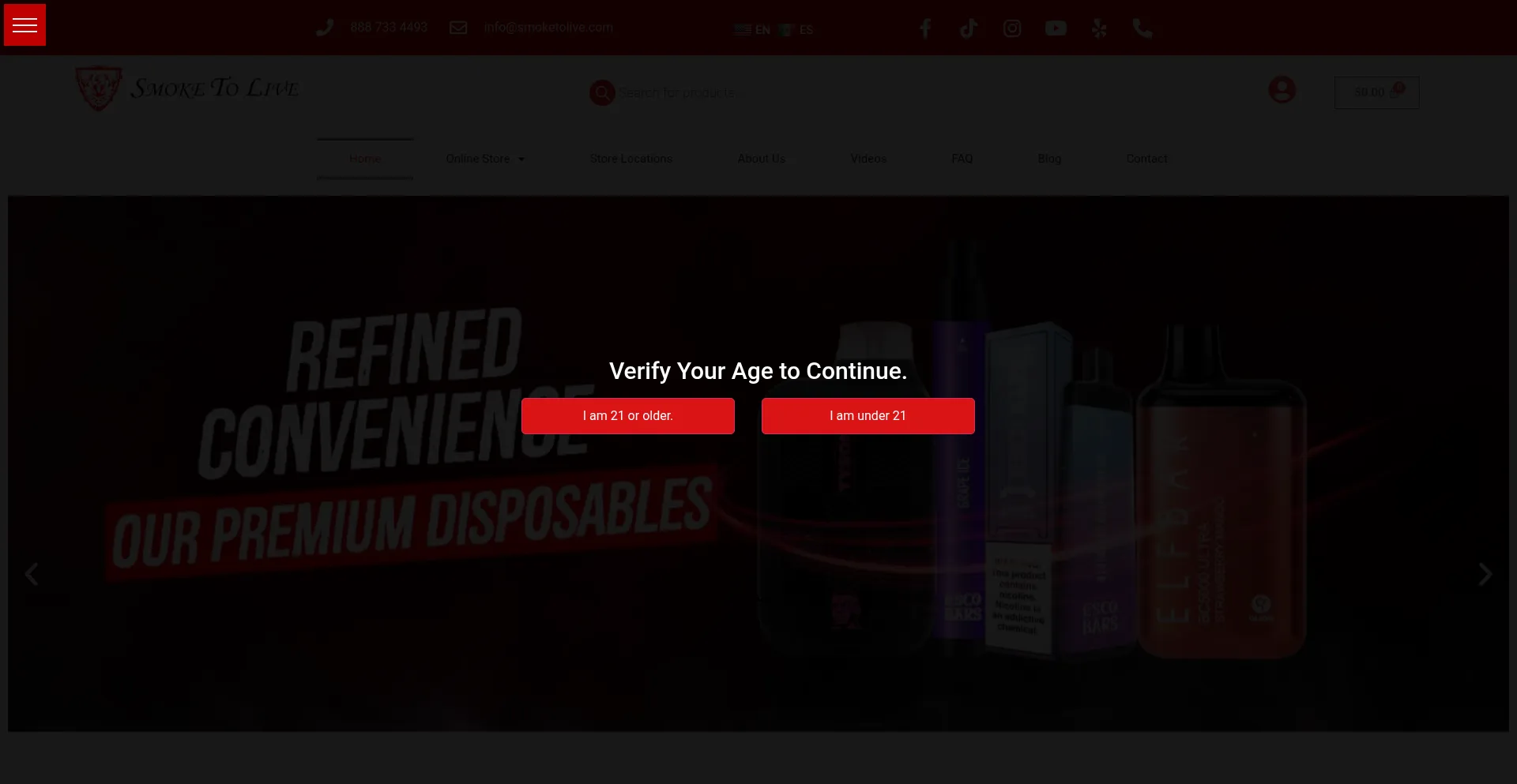 Website screenshot of Smoketolive.com