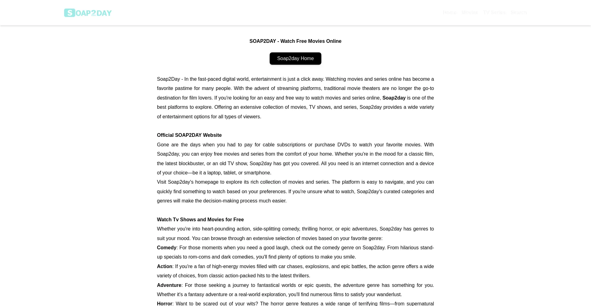 Website screenshot of Soap2day.cv