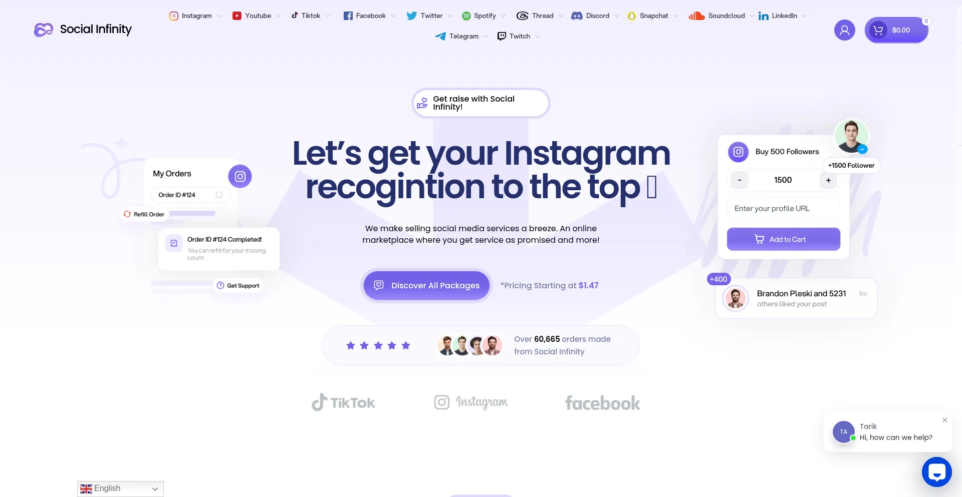 Website screenshot of Social-infinity.com