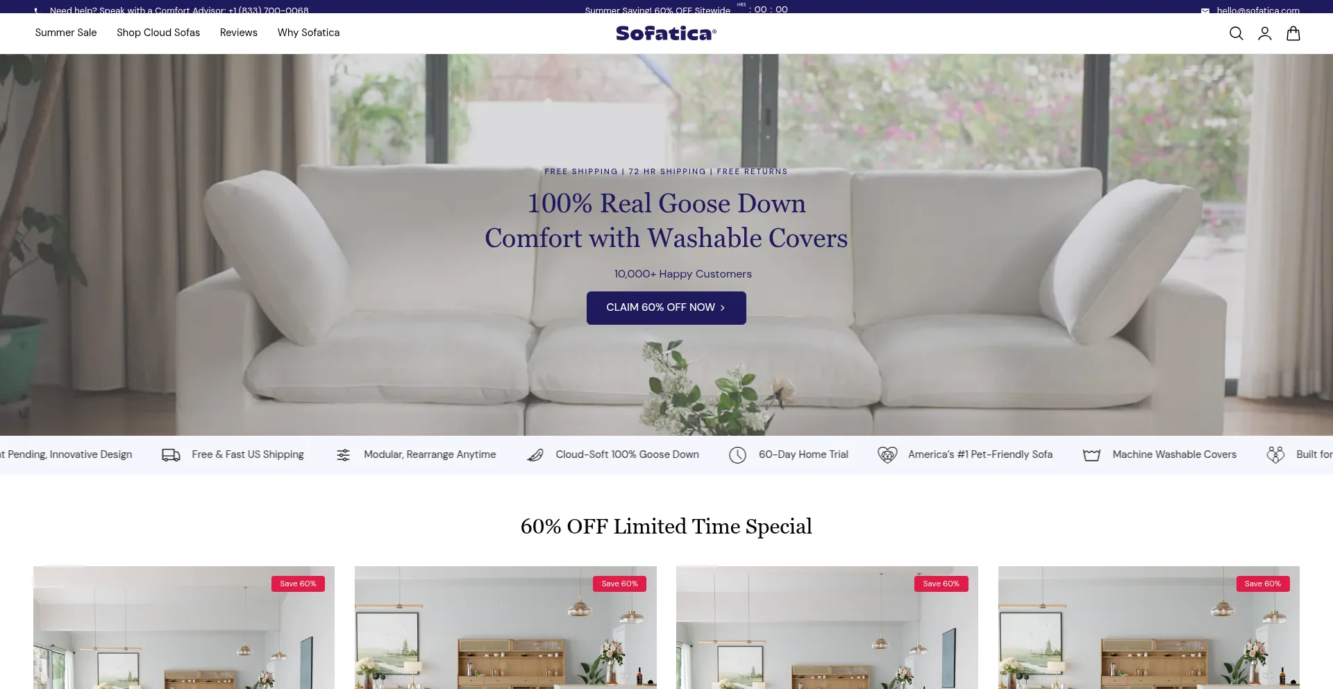 Website screenshot of Sofatica.com