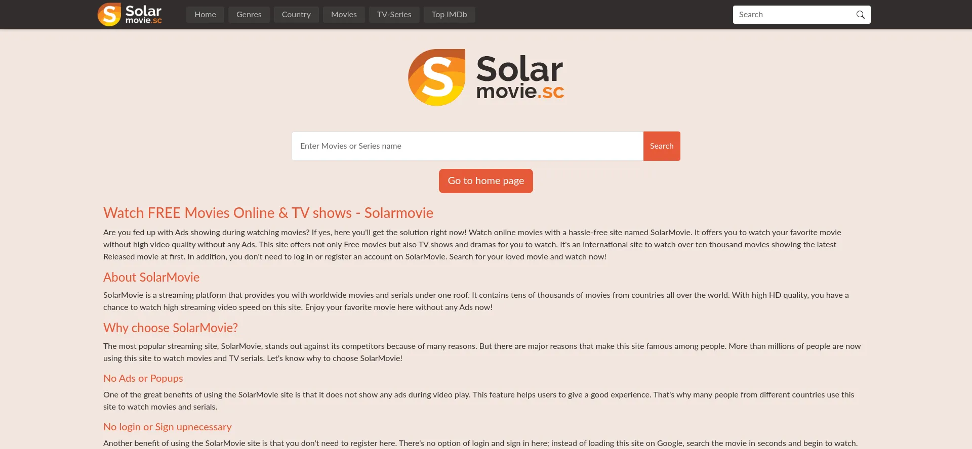 Website screenshot of Solarmovieru.com